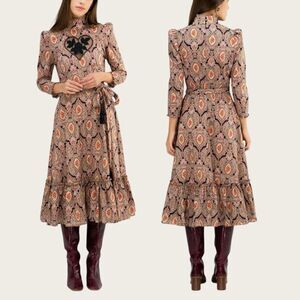 NWT Kristinit Sirsna Paisley Lace Heart Appliqué Midi Dress Size Small